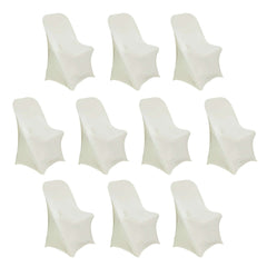 10 Pack Stretch Spandex Chair Covers Ivory for Folding Chairs - Durable 160GSM Fitted Slipcovers