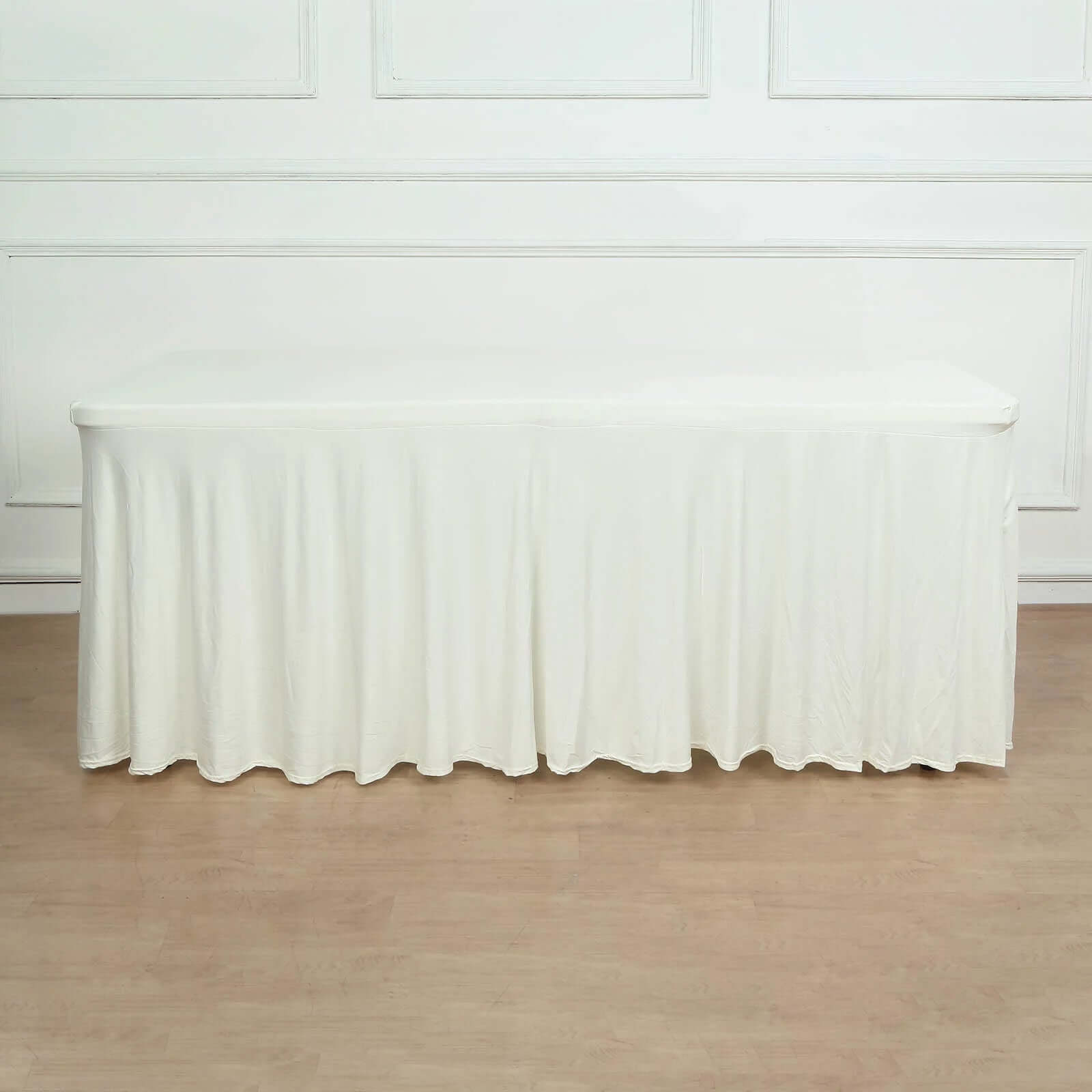 Spandex Rectangle 72"x30" Table Skirt Ivory with Wavy Skirt-Like Effect Table Cover
