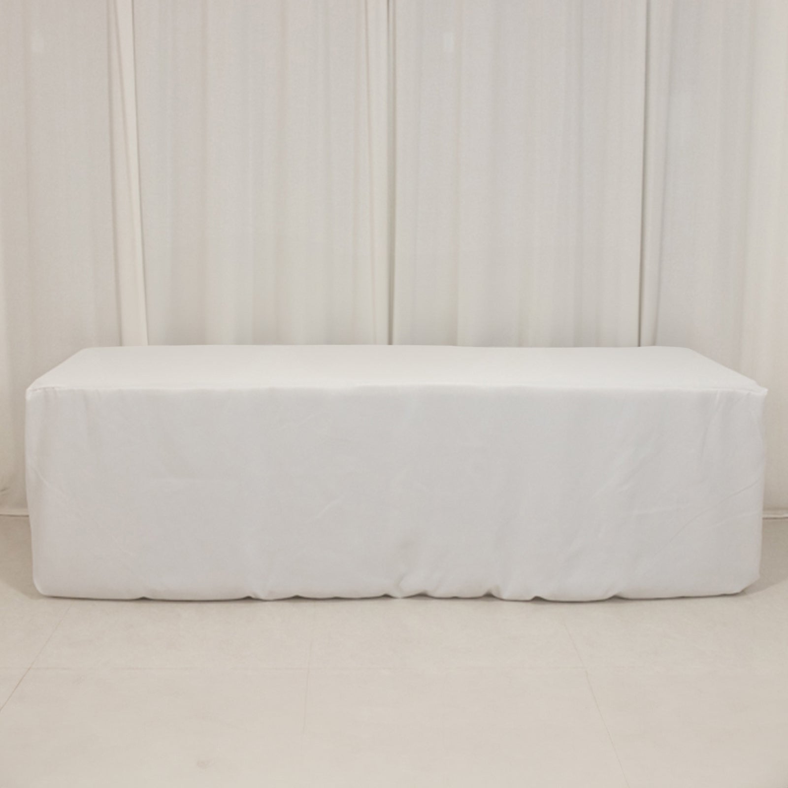 Premium Polyester 8ft Rectangle Tablecloth White Durable Fitted 220GSM Table Cover for Trade Shows & Events