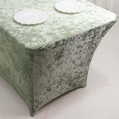 Crushed Velvet Fitted Rectangular 6ft Table Cover Sage Green - Wrinkle-Free Stretchy Tablecloth