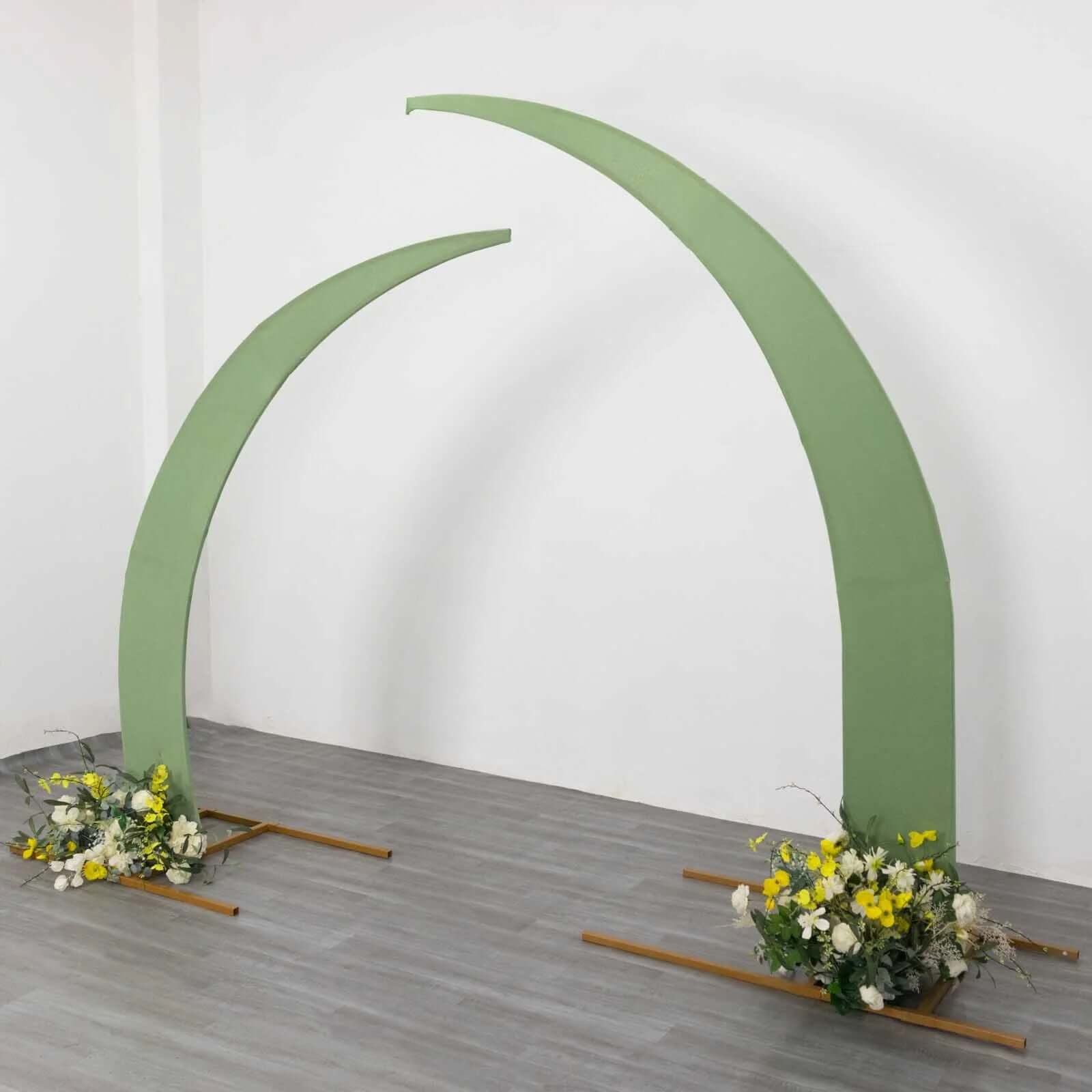 Set of 2 Sage Green Spandex Half Crescent Moon Backdrop Stand Covers, Custom Fitted Wedding Arch Cover for Curved Arbor Flower Balloon Frame