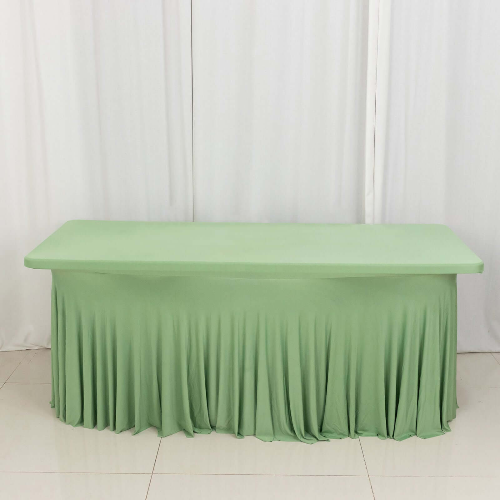 Spandex Rectangle 72"x30" Table Skirt Sage Green with Wavy Skirt-Like Effect Table Cover
