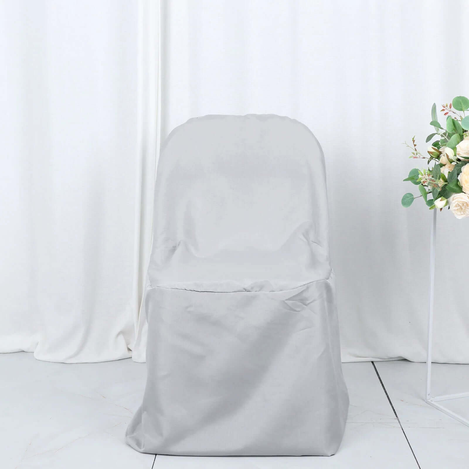 Polyester Slip On Folding Chair Covers Silver - Stain-Resistant Reusable Durable Fabric