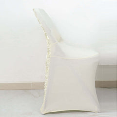 Spandex Chair Cover Ivory for Folding Chairs - Durable Stretch Fitted Slipcover with Satin Rosette Design