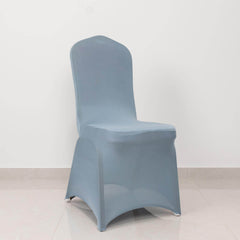 Spandex Chair Cover with Silver Rhinestone Buckled Sash Band Dusty Blue - Stretch Fitted Slipcover