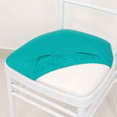 5 Pack Spandex Seat Pad Slipcovers for Chiavari Chairs Turquoise - Washable Stretch Fitted Design for Dining Chairs