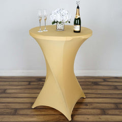 Spandex 30" Round Cocktail Table Cover Champagne - Easy to Maintain Stretch Fitted Highboy Tablecloth