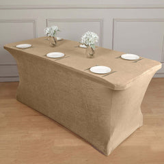 Velvet Spandex 6ft Rectangle Tablecloth Champagne - Fitted Wrinkle-Free Design for 72"x30" Tables