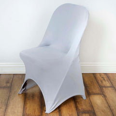 Stretch Spandex Chair Cover Silver for Folding Chairs - Reusable & Wrinkle-Resistant 160GSM Fitted Slipcover