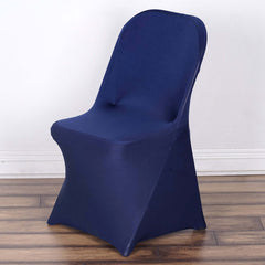 Stretch Spandex Chair Cover Navy Blue for Folding Chairs - Reusable & Wrinkle-Resistant 160GSM Fitted Slipcover