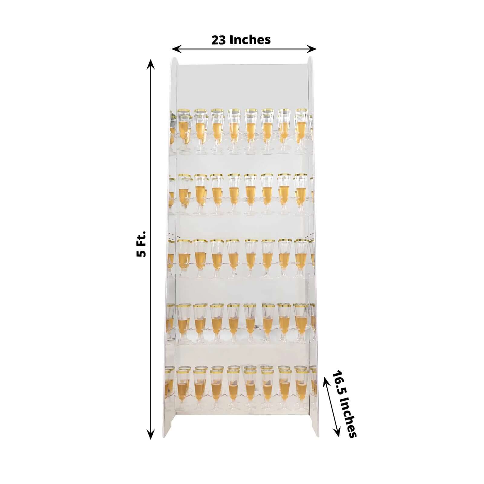 5-Tier Champagne Wall Glass Holder in Silver Mirror Finish, 40 Stemware Rack Cocktail Display Drink Organizer for Classy Events & Banquets 5ft