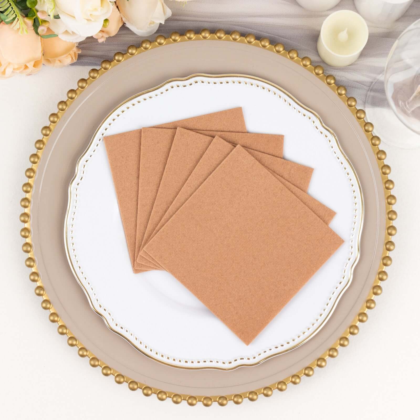 20 Pack Linen-Like Paper 5"x5" Napkins Terracotta (Rust) - Highly Absorbent Airlaid Napkins