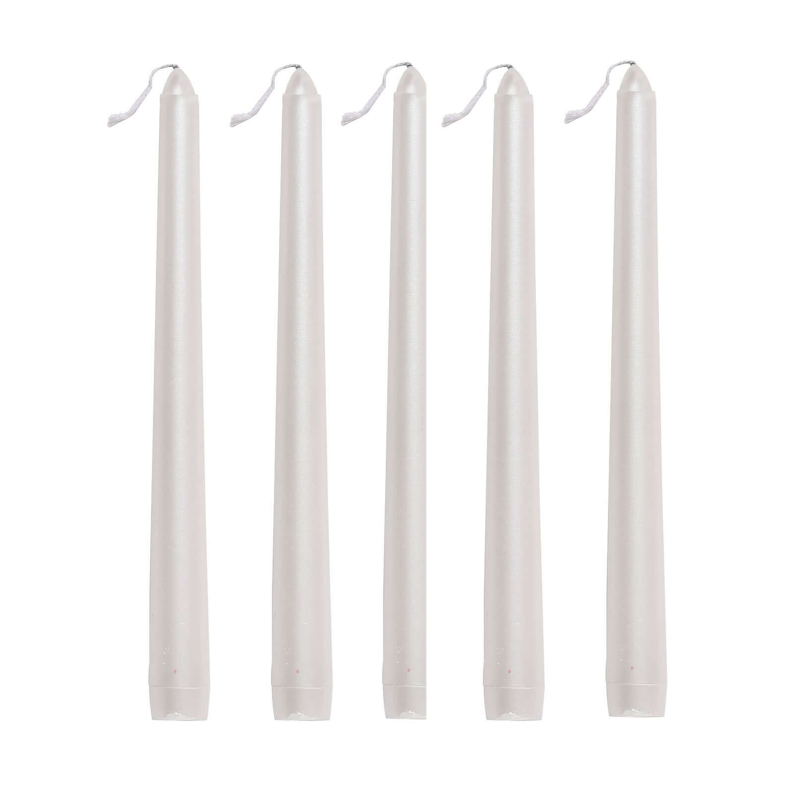 12-Pack Taper Candles Premium Wax Design Metallic Pearl White - Unscented Candles for Upscale Settings 10"