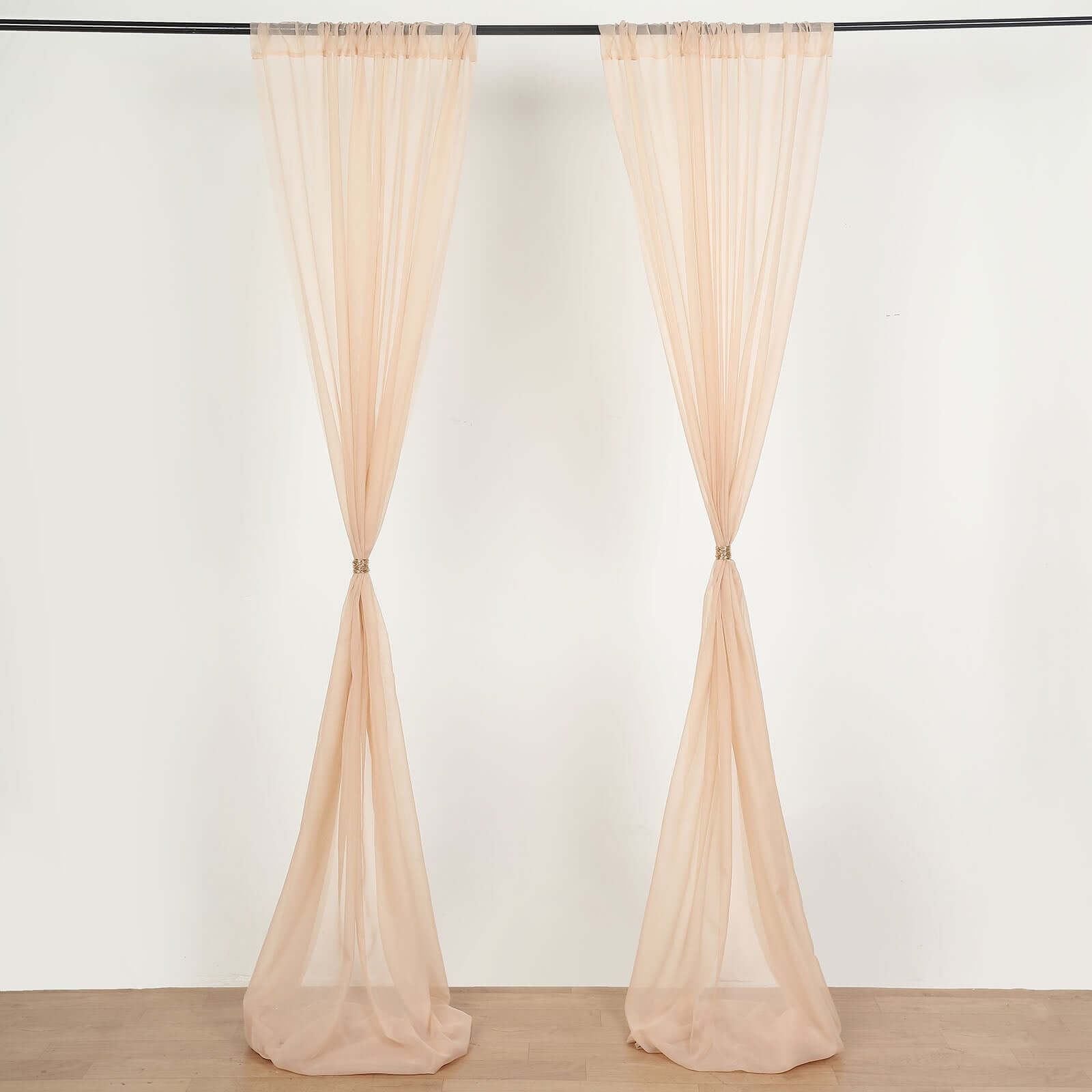 2 Pack Nude Sheer Chiffon Event Curtain Drapes, Durable Flame Resistant Organza Backdrop Event Panels With Rod Pockets - 10ftx10ft