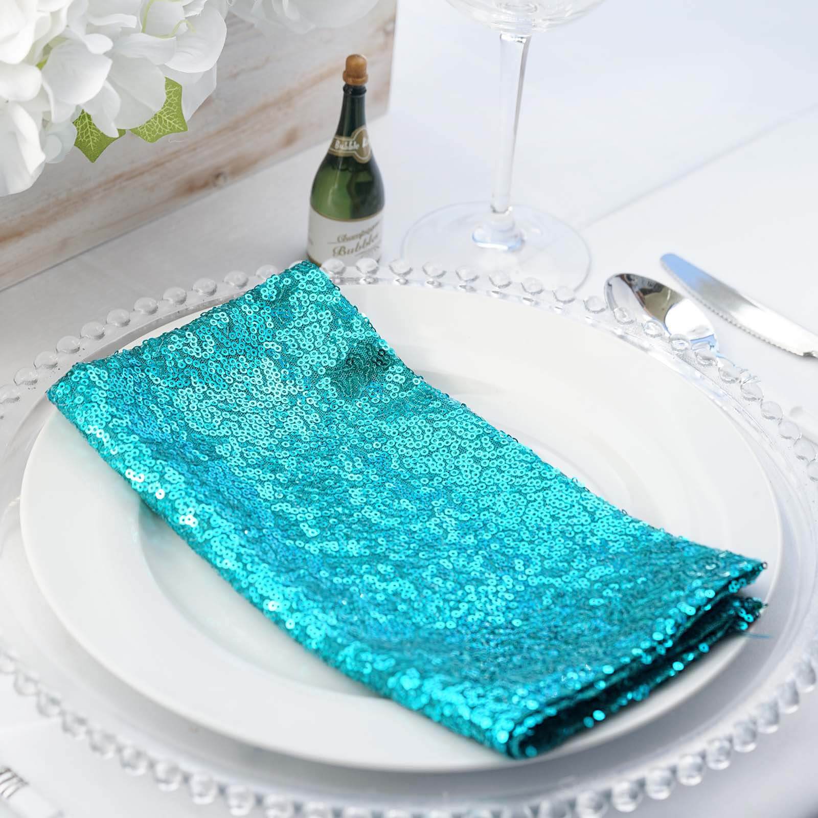 Sequin 20"x20" Napkin Turquoise - Shimmering Dinner Napkin
