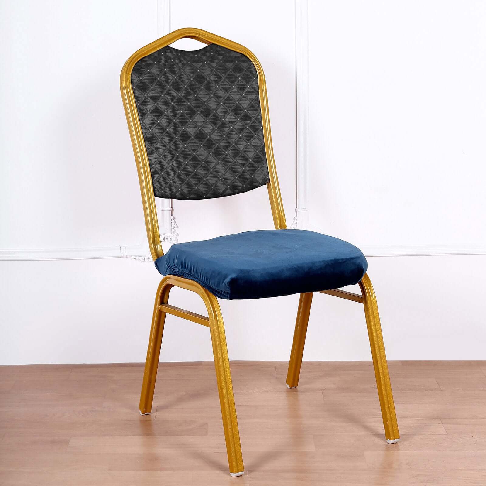 Velvet Chair Cushion Protector Stretch with Tie for Dining Chairs Navy Blue - Durable Cover for Formal Gatherings