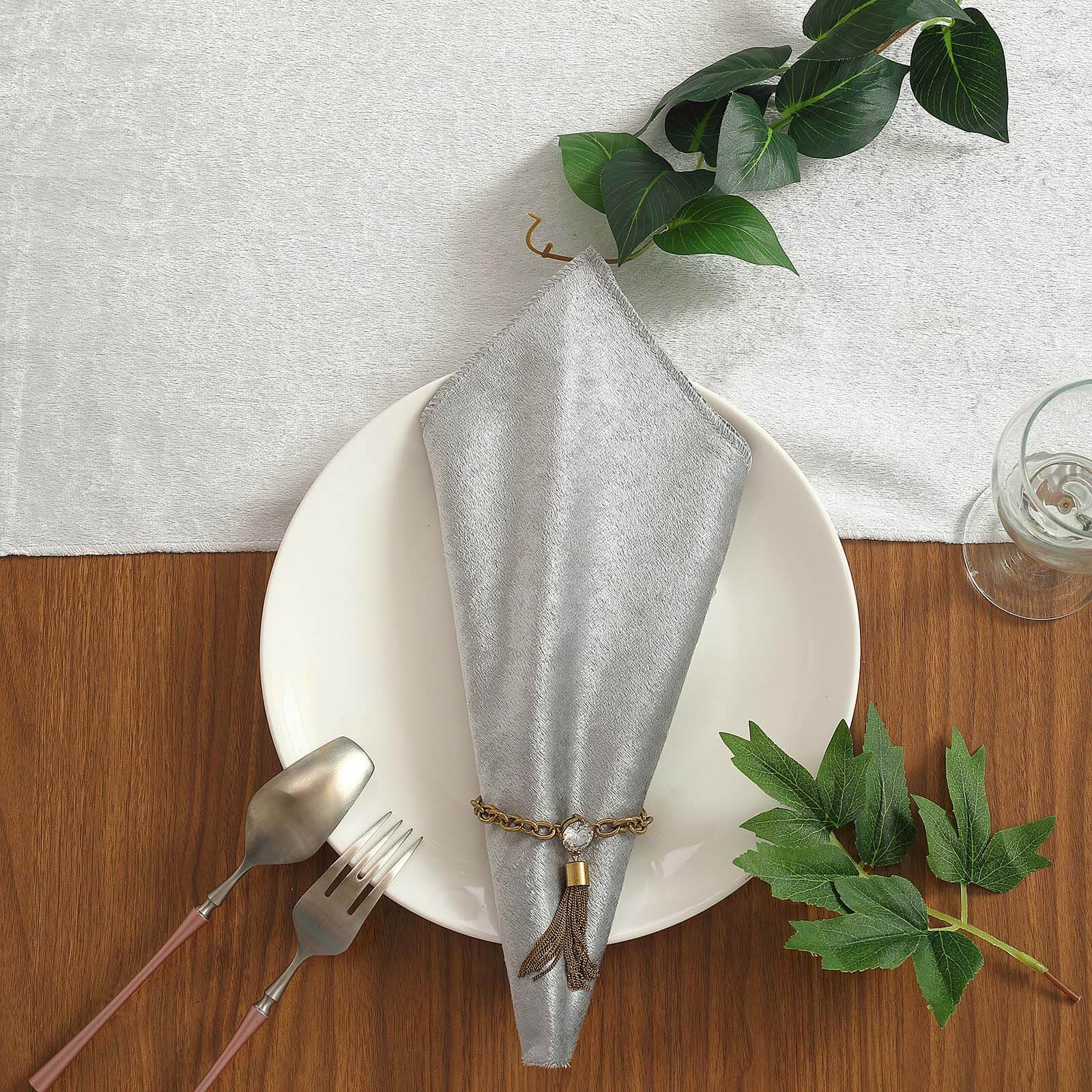 5 Pack Premium Velvet 20"x20" Napkins Silver - Soft Sheen Finish Cloth Napkins