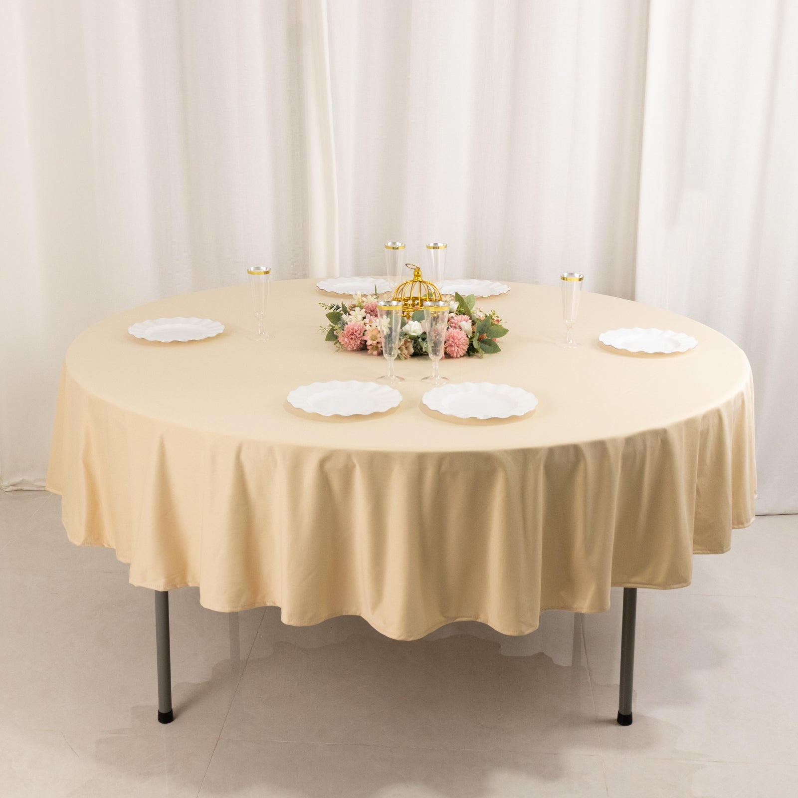 Scuba Round 90" Tablecloth Beige - Wrinkle Free & Stain Resistant Table Cover