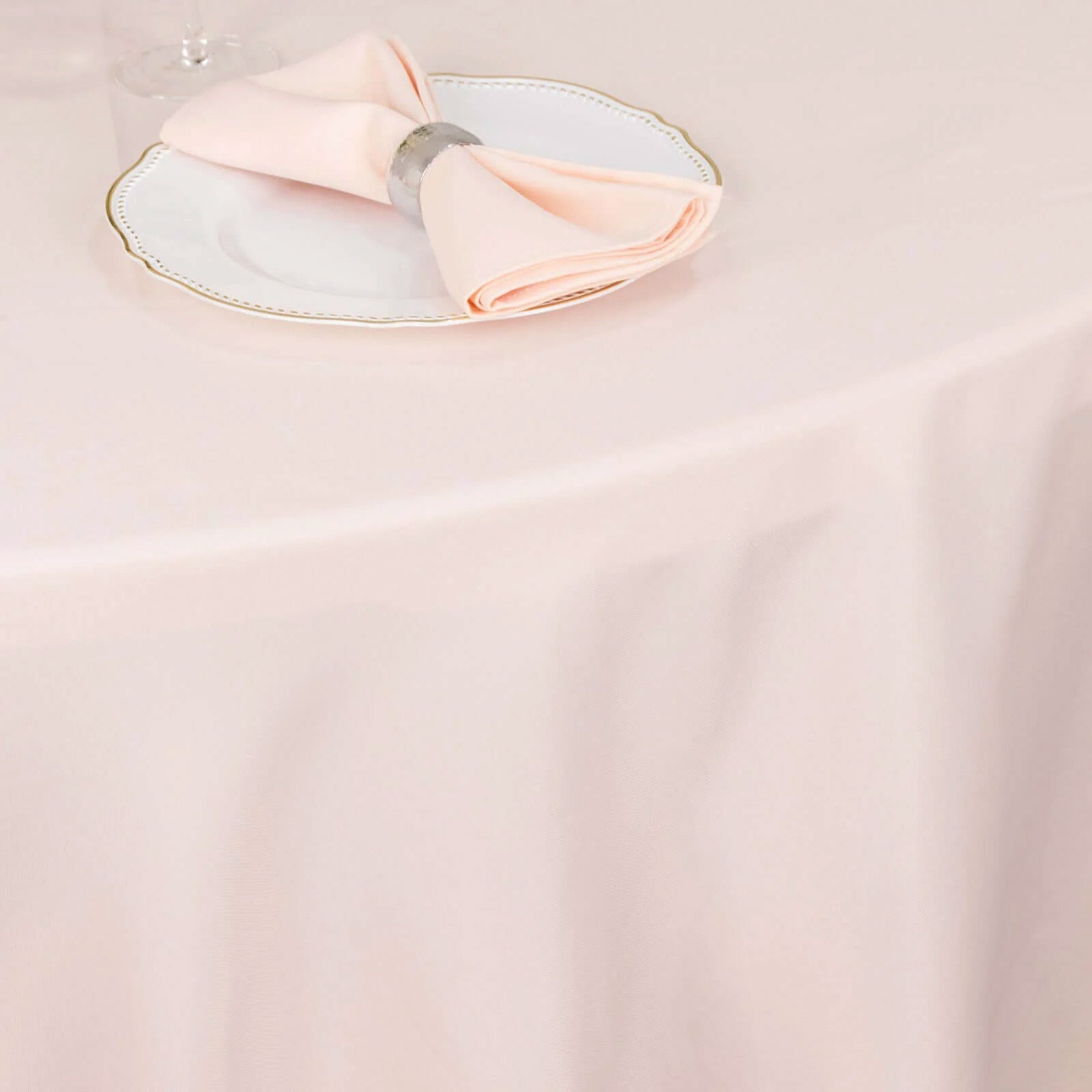 Premium Polyester 132" Round Tablecloth Blush - Seamless 220GSM Wrinkle-Resistant Table Cover