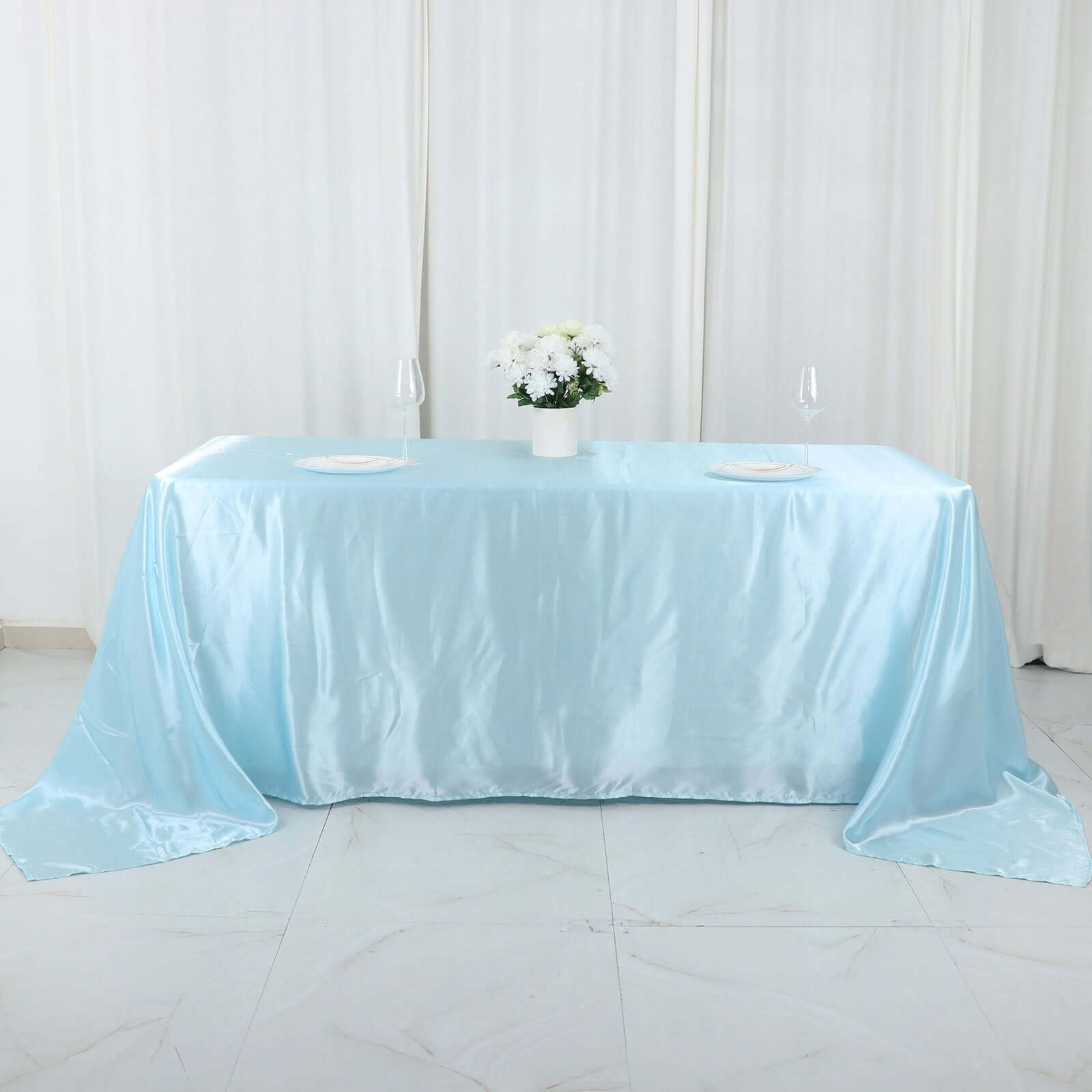 Satin Rectangular 90"x132" Tablecloth Light Blue - Seamless Table Cover