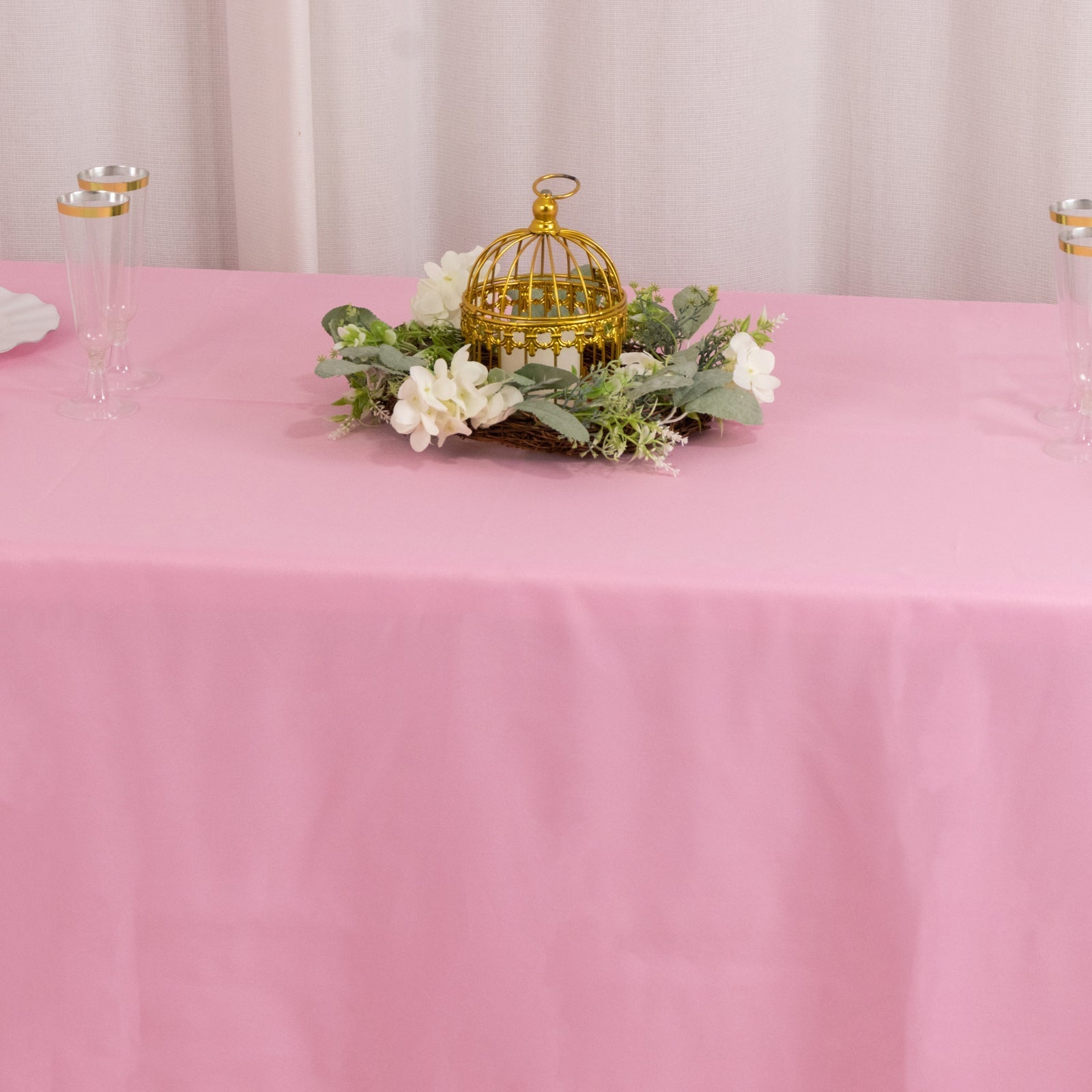 Premium Polyester 90"x156" Rectangle Tablecloth Pink - Seamless 220GSM Stain-Resistant Table Cover