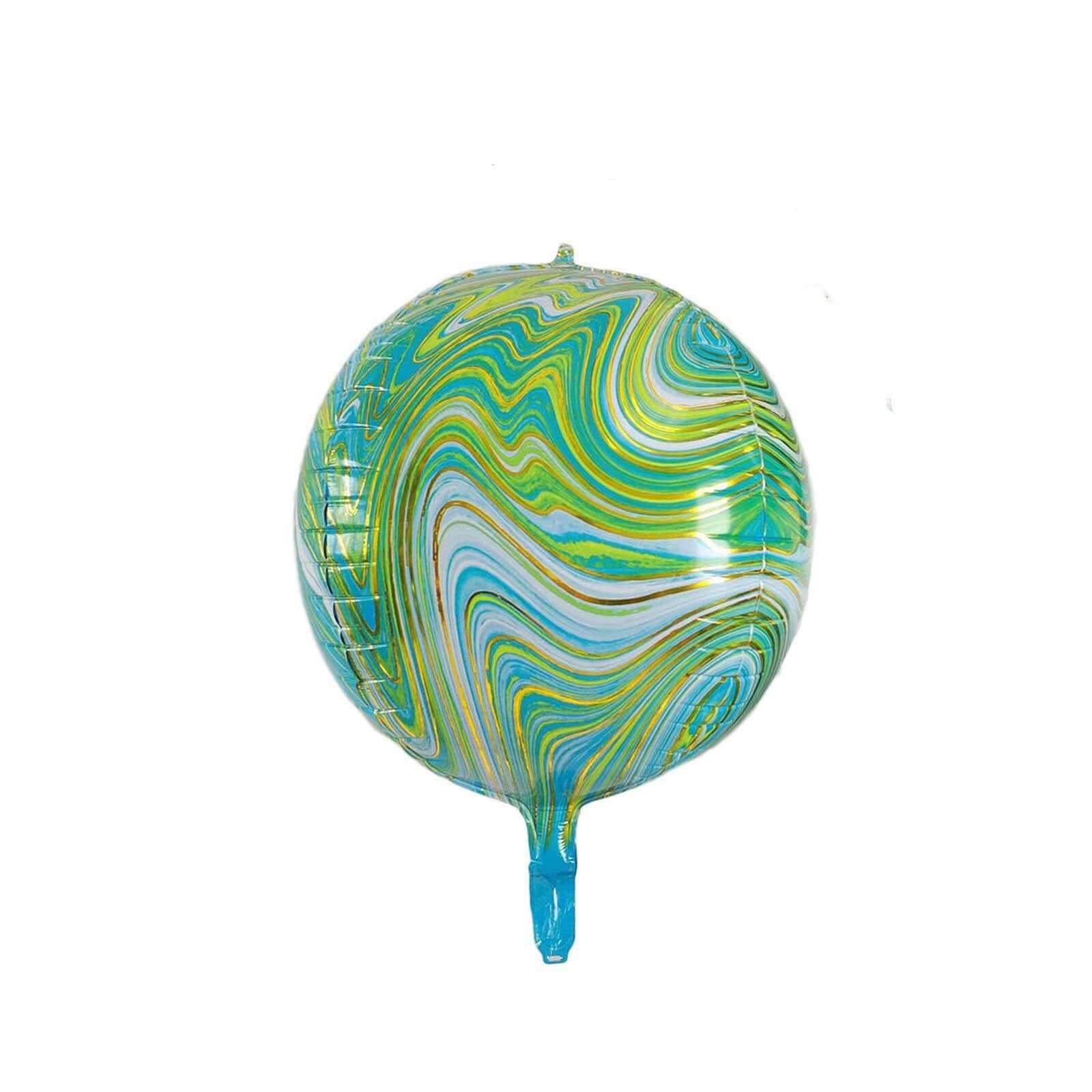3 Pack 13" Green Gold Marble Orbz Foil Balloons, 4D Sphere Mylar Balloons