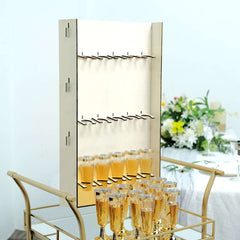 3-Tier Wooden Rectangle Champagne Wall Glass Holder in White for Rustic Events & Banquets
