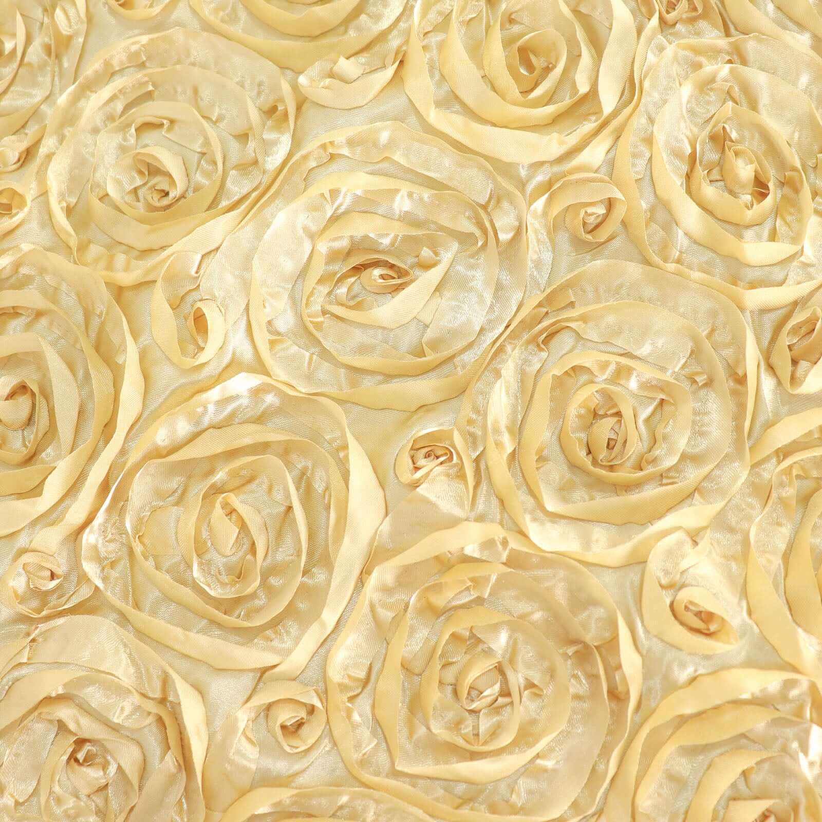 Satin 120" Round Tablecloth Champagne - Grandiose 3D Rosette with Seamless Finish Table Cover