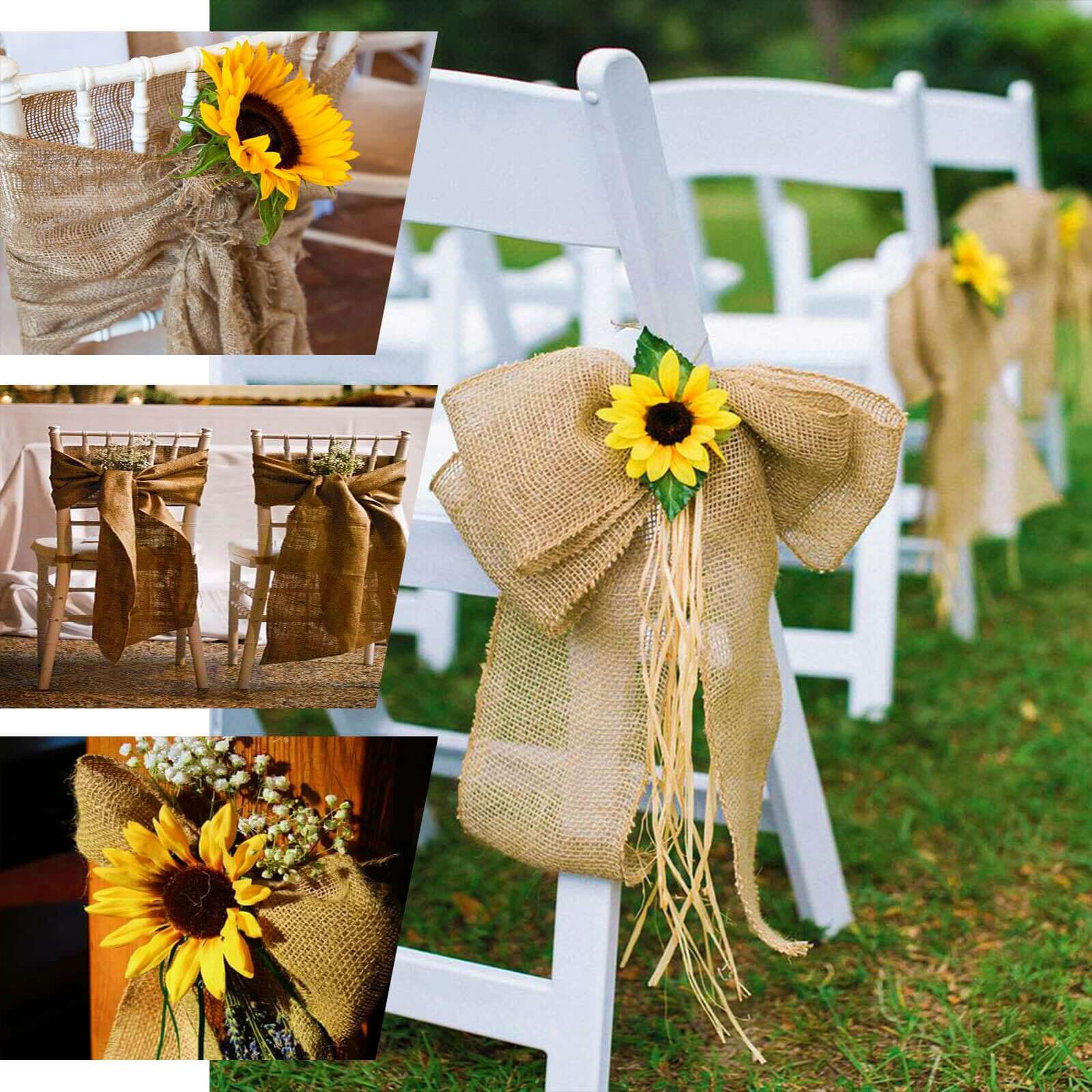 Burlap Chair Sash Natural 6"x108" Rustic Jute - Premium Design for Weddings & Gatherings