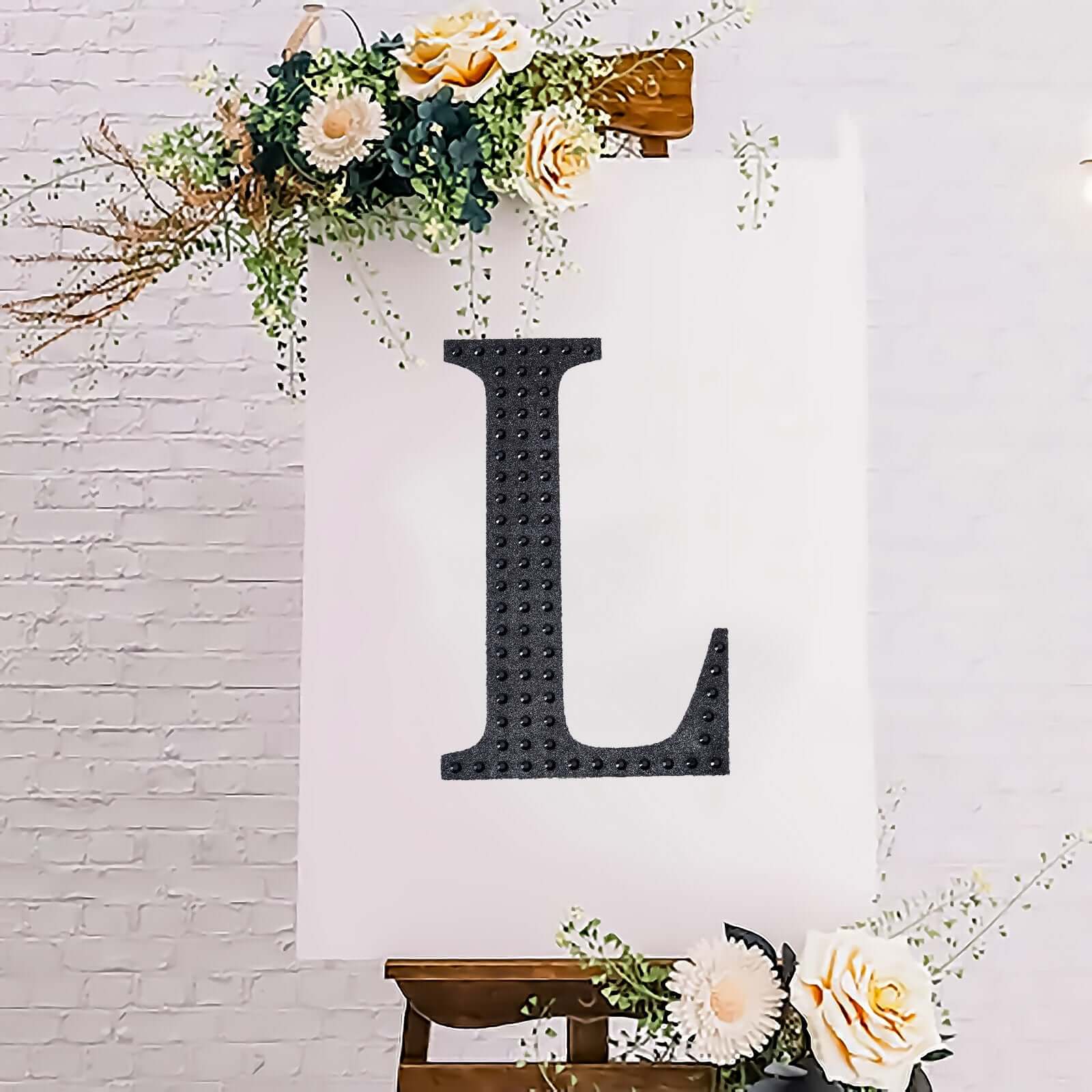 Decorative Rhinestone Alphabet "L" Letter Stickers, Glitter Adhesive Craft Letters Black DIY Sparkle Embellishments 8"