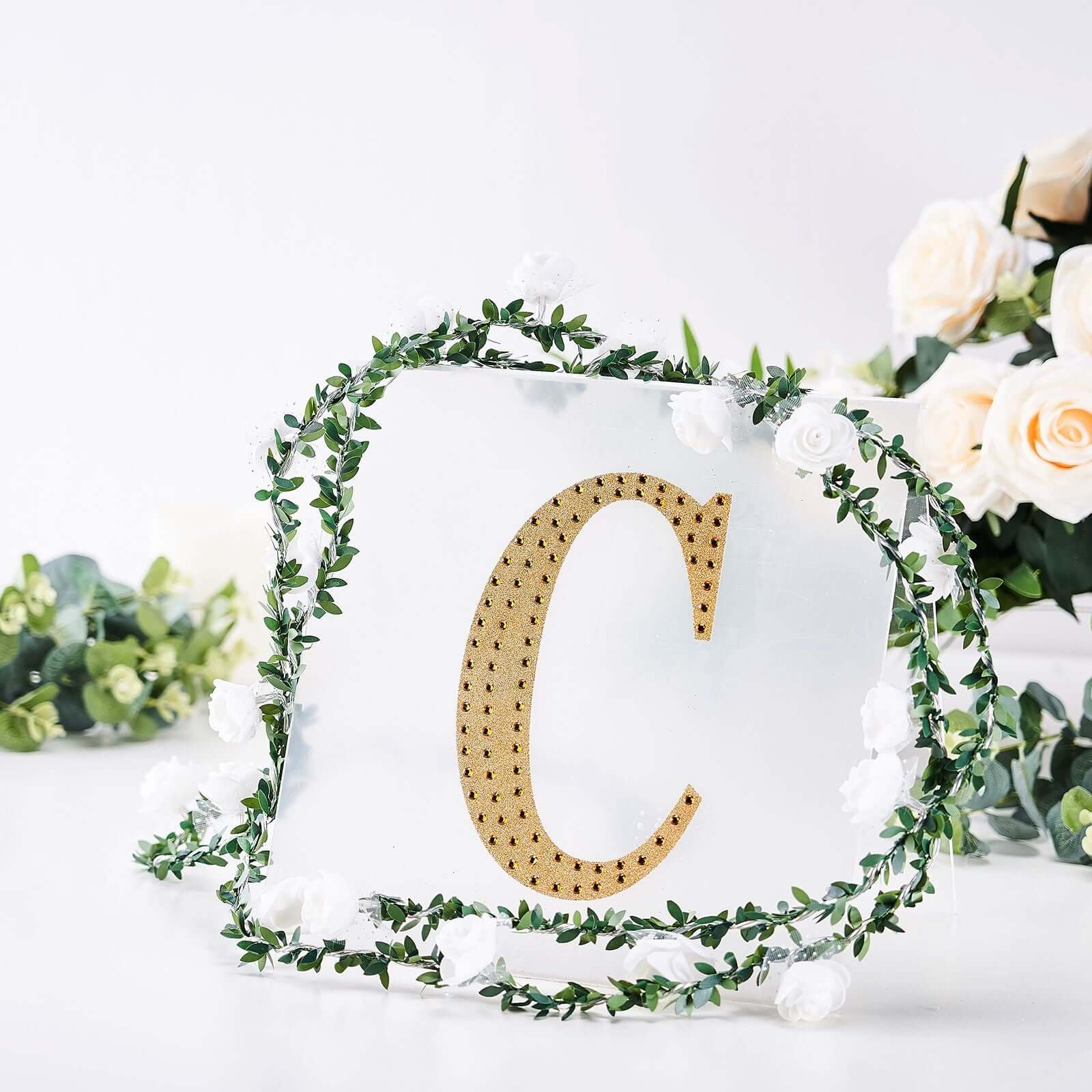 Decorative Rhinestone Alphabet "C" Letter Stickers, Glitter Adhesive Craft Letters Gold DIY Sparkle Embellishments 8"