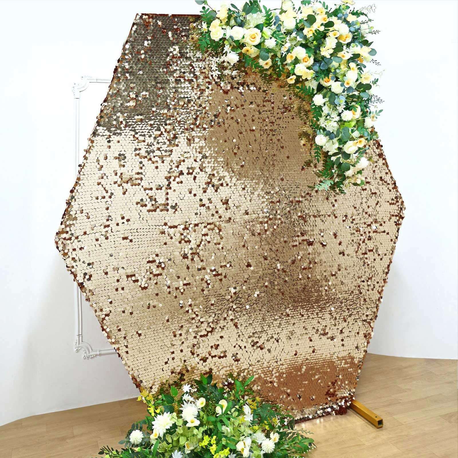 8ftx7ft Gold Big Payette Sequin Sparkly Hexagon Backdrop Stand Cover