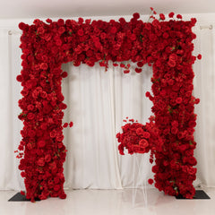 8ftx8ft Roll Up Flower Backdrop for Arch Stand, Red with Fabric Backing - Artificial Silk Roses, Hydrangeas & Chrysanthemums for Weddings