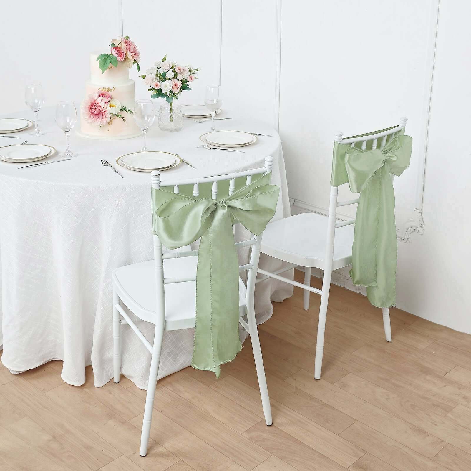 5 Pack Satin Chair Sashes Sage Green - Durable Chair Bows with Shiny Finish 6"x106"