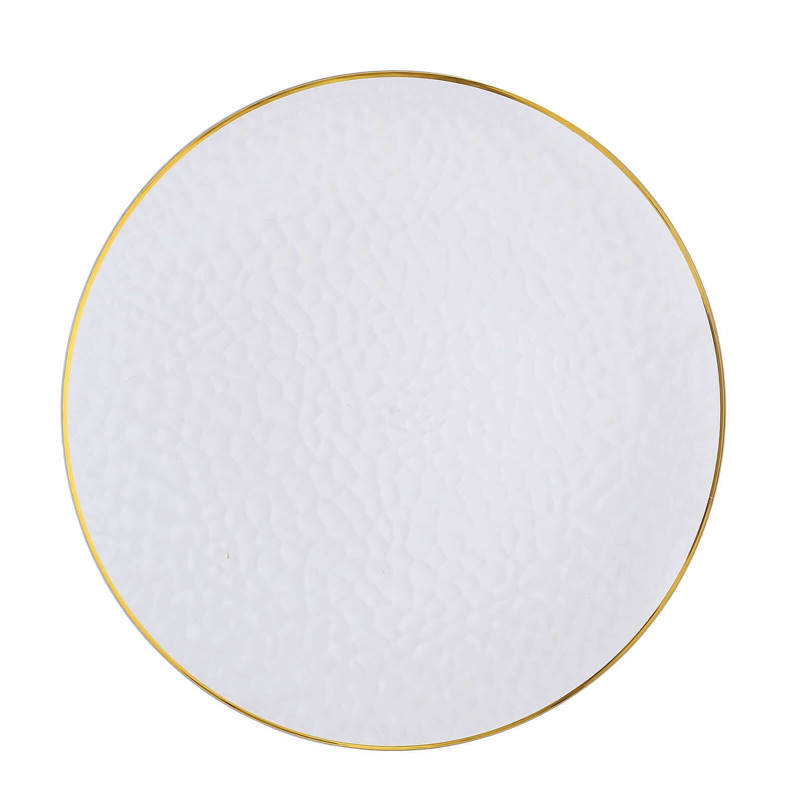 6-Pack Economy Plastic Round Charger Plates 13" in Clear Hammered Design with Gold Rim, Decorative Dinner Party Serving Plates