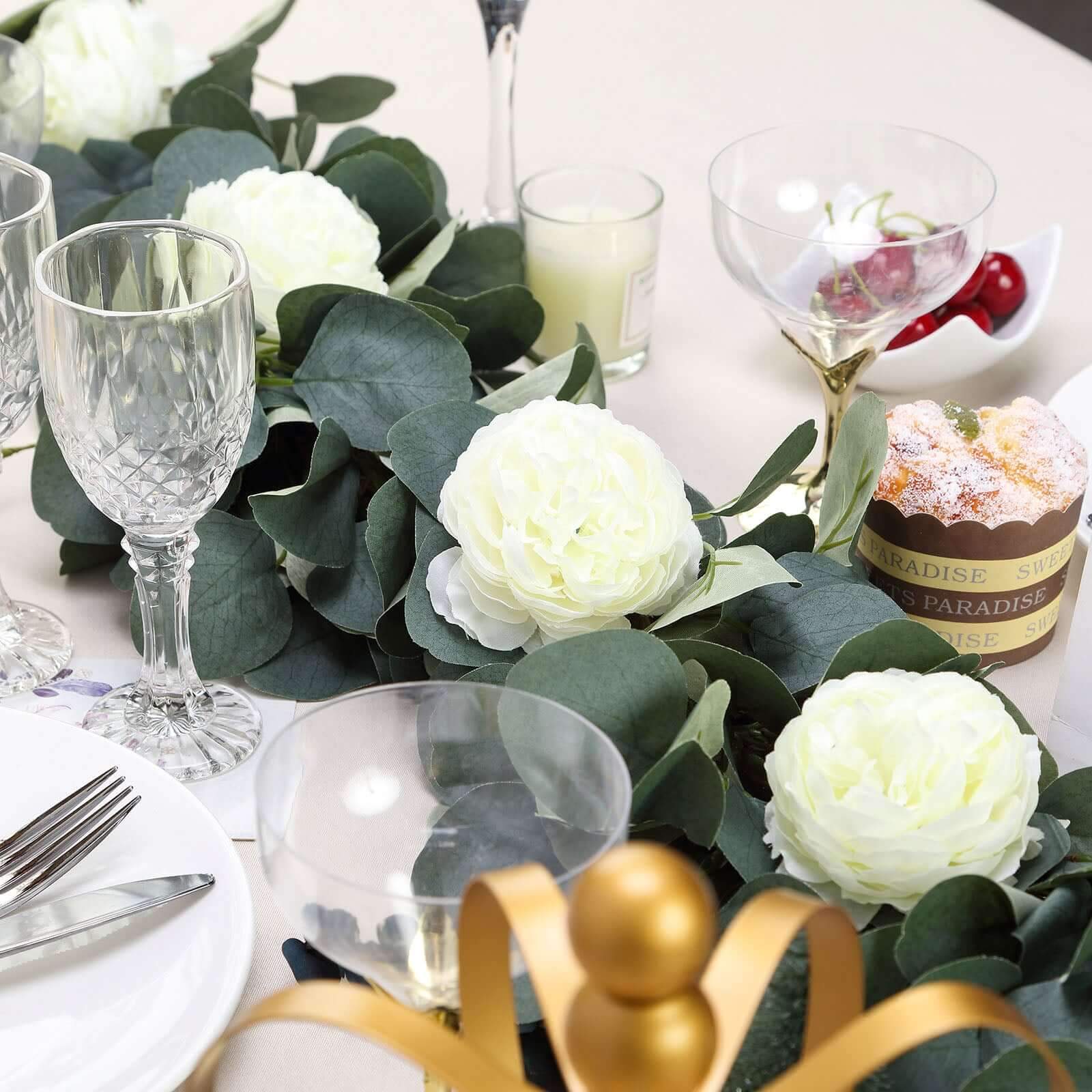 42" Green Artificial Eucalyptus Leaf, Ranunculus Flower Garland Vine