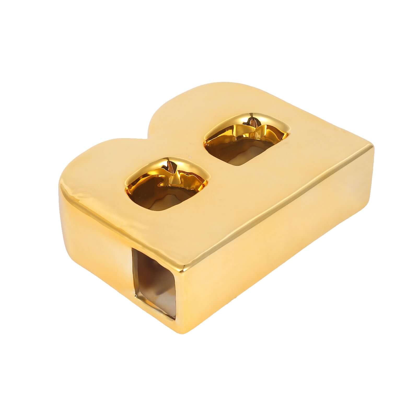 Shiny Ceramic Vase Letter "B" Gold Plated - Chic Bud Planter Pot for Events & Decor 6"