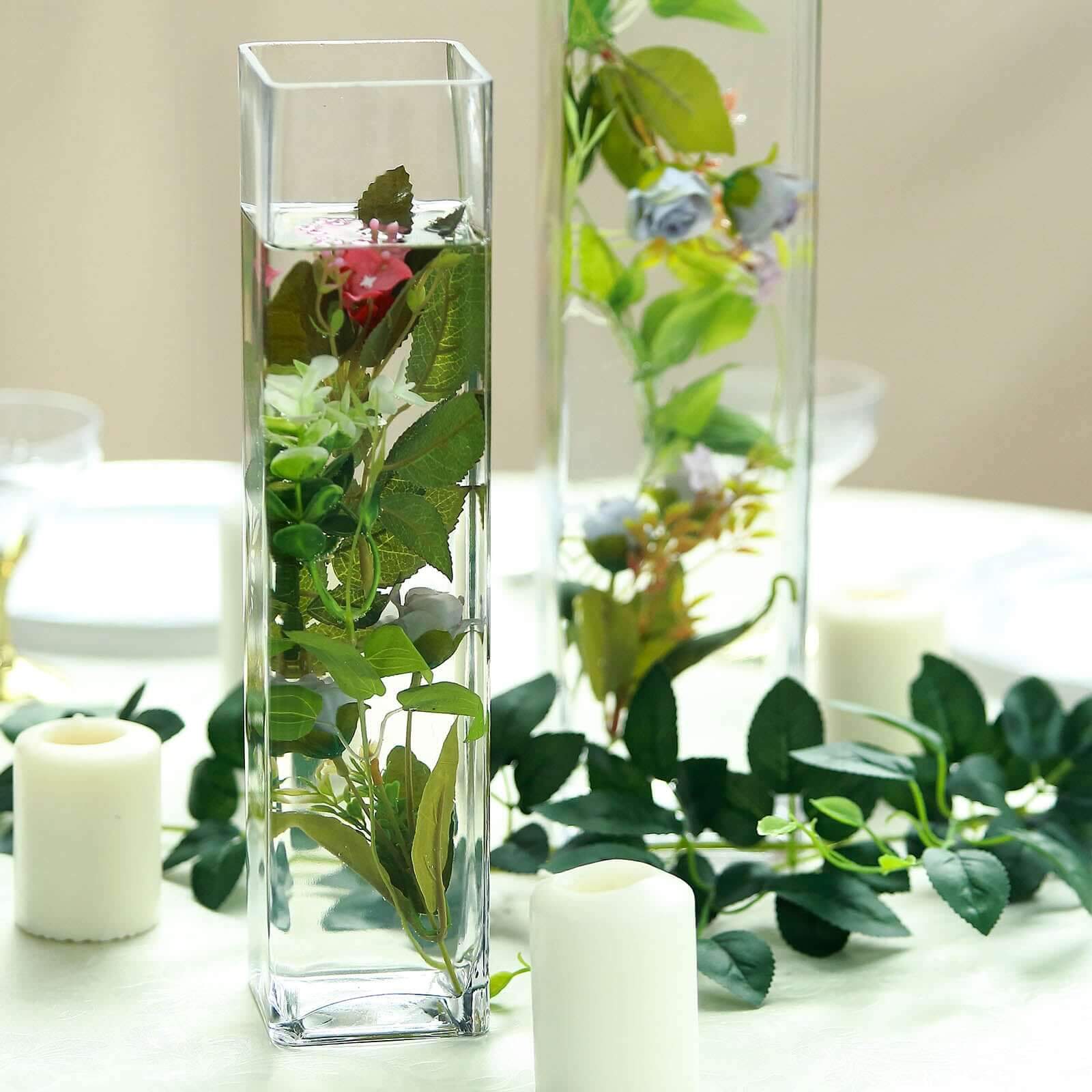 12-Pack Glass Cylinder Vases Square Clear - Durable Heavy Duty Floral Centerpieces for Weddings 14"