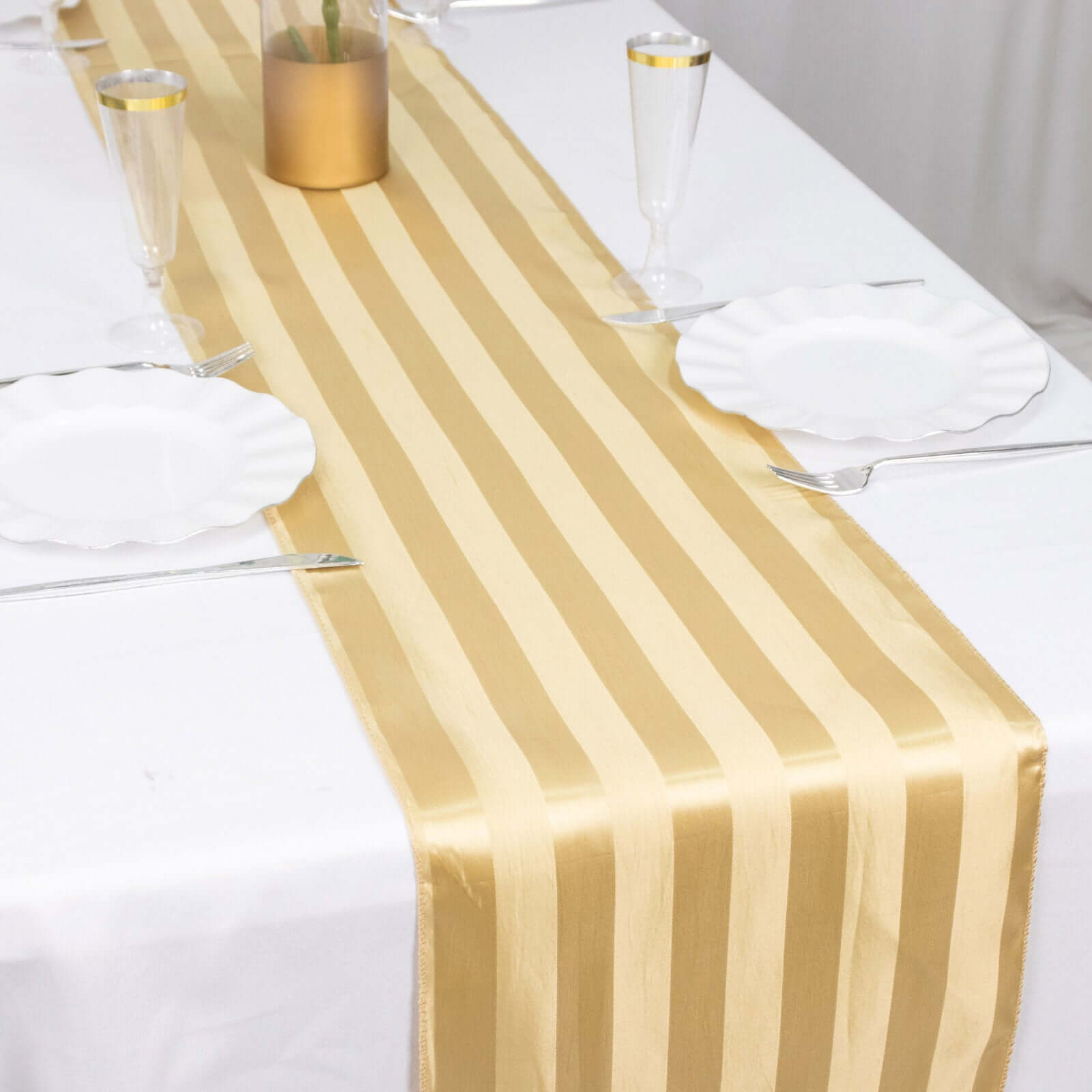Satin 12"x108" Table Runner Champagne - Stripe Table Decor