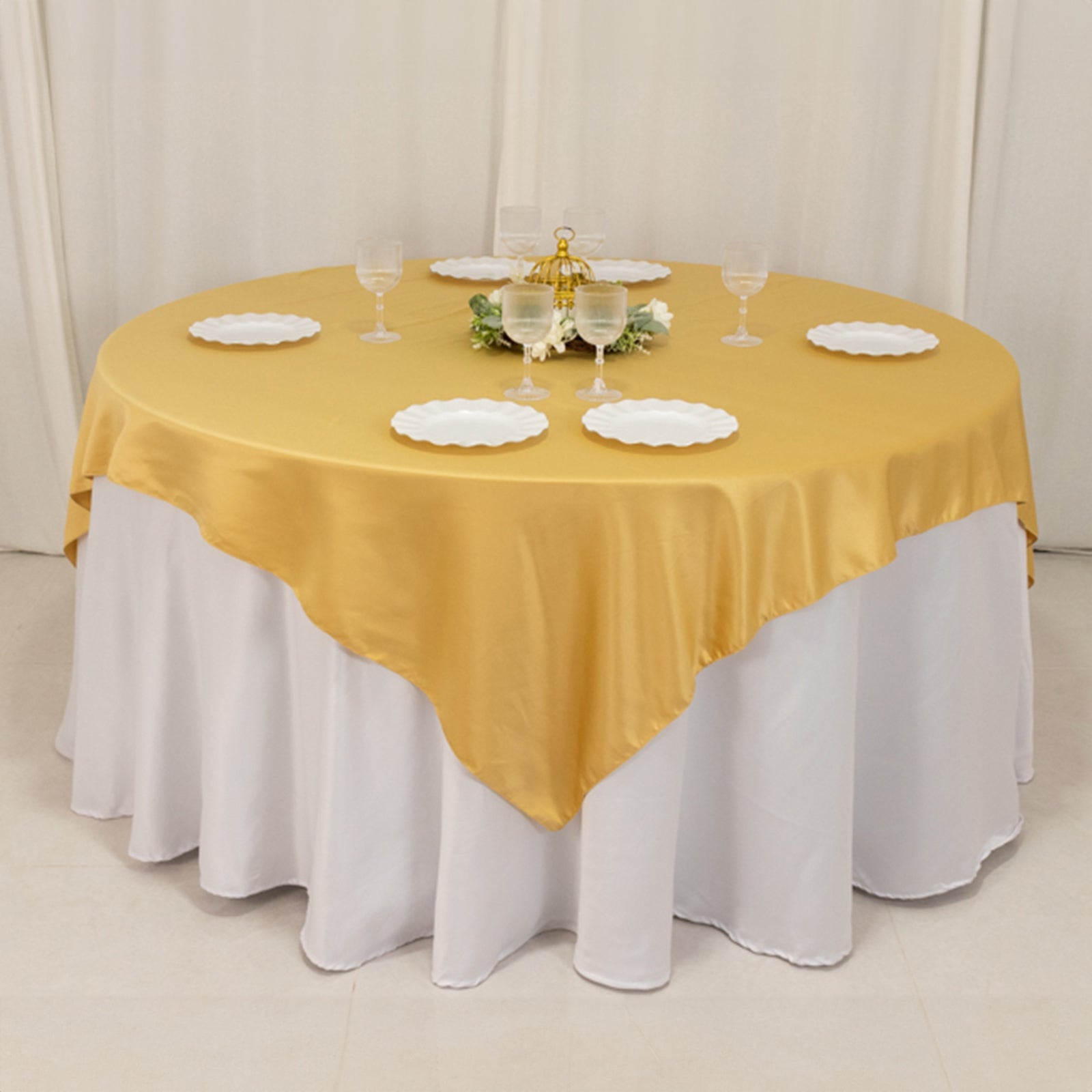 Lamour Satin 72"x72" Table Overlay Square Tablecloth Champagne - Smooth Finish Table Topper