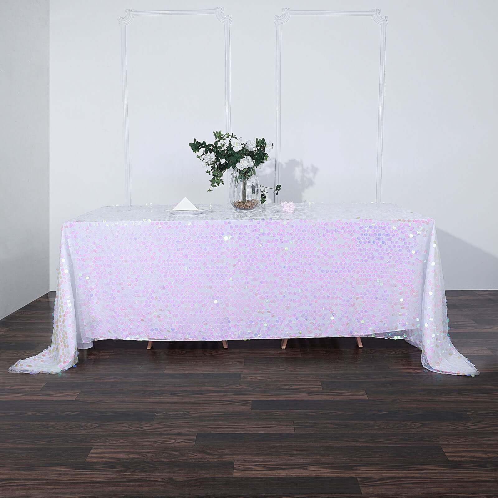 Sequin 90"x132" Rectangle Tablecloth Iridescent - Seamless Big Payette Table Cover