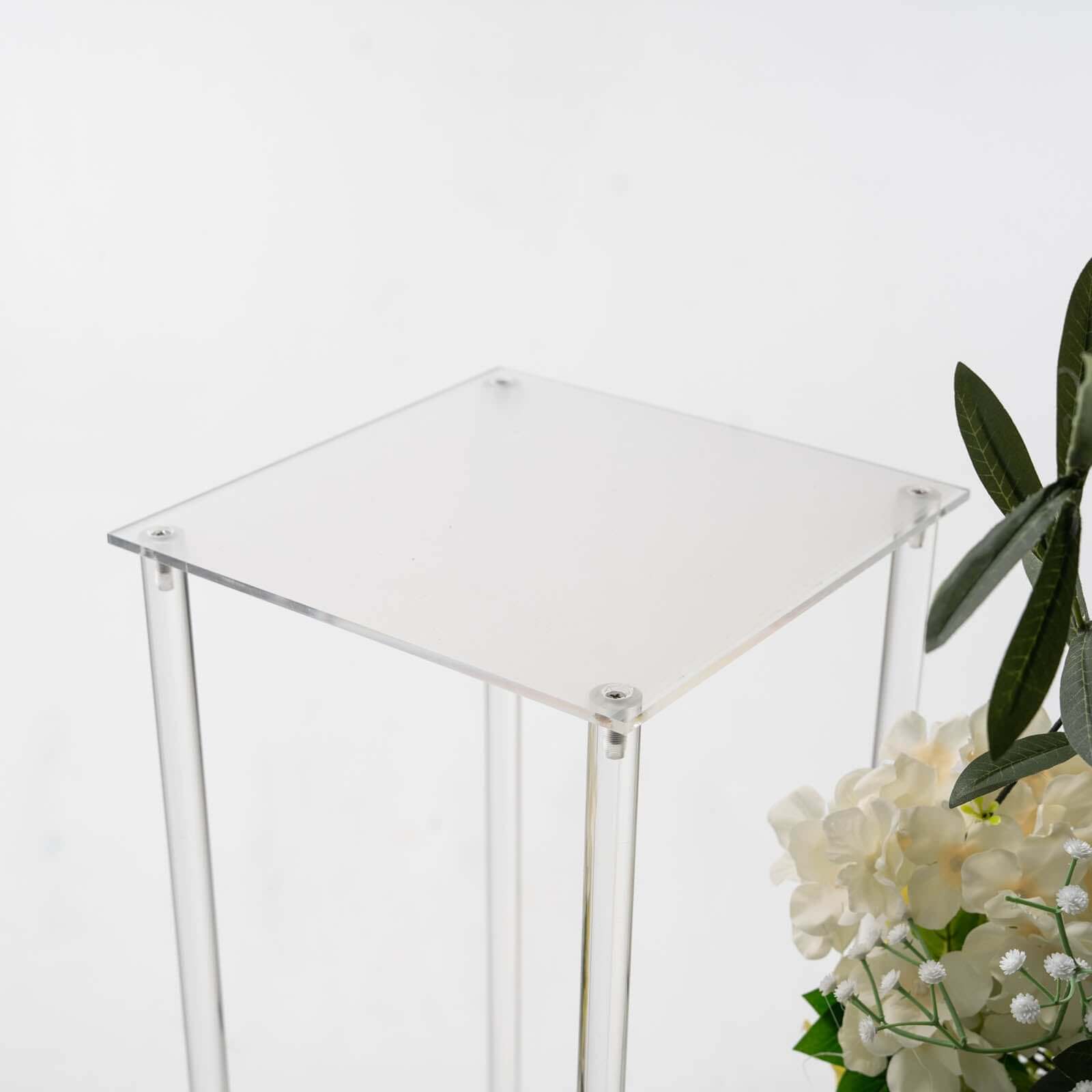 Acrylic Floor Vase Flower Stand with Square Mirror Base Clear - Decorative Wedding Column for Large Events 48"