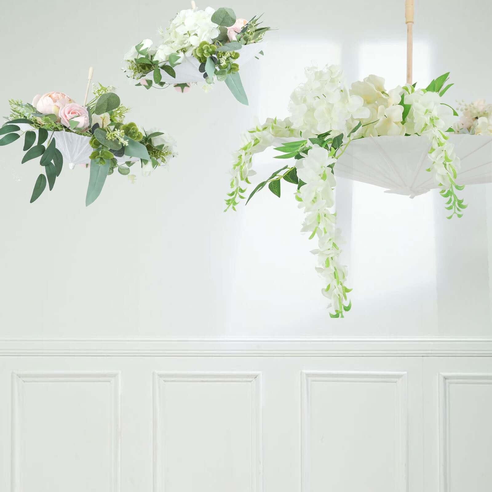 4-Pack Paper and Bamboo Parasol Umbrellas White - Decorative Centerpieces and Bridal Shower Photo Props 16"