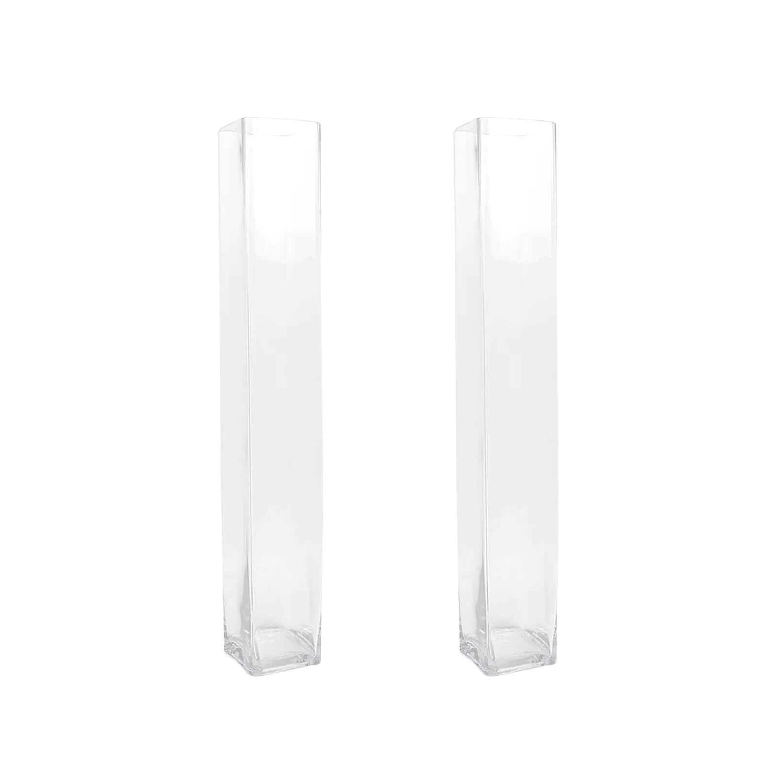 2-Pack Glass Cylinder Vases Square Clear - Durable Heavy Duty Floral Centerpieces for Weddings 32"
