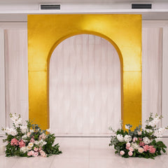 8ft Gold Metallic Spandex Backdrop Stand Cover for Arc de Triomphe Stand, Stretch Fitted Floral Balloon Frame Wedding Arch Cover