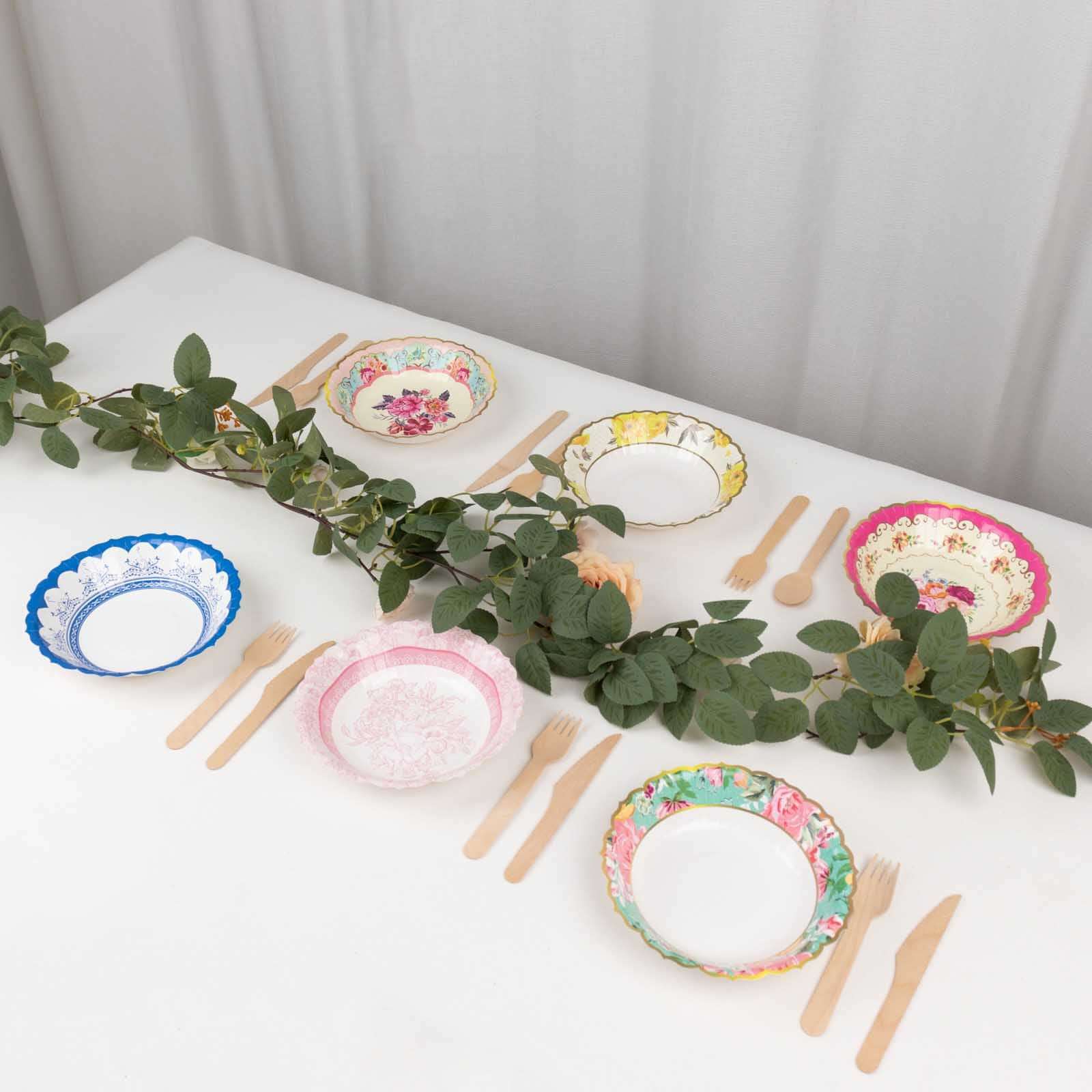 24-Pack Paper Dessert Bowls Vintage Mixed Floral Design Round - Ideal for Parties and Salads 7" 300 GSM