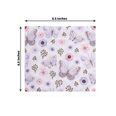 20-Pack Paper Beverage Napkins with Lavender Butterfly Floral Design Ivory - 2 Ply Soft 18GSM Garden Wedding Napkins 6.5"x6.5"