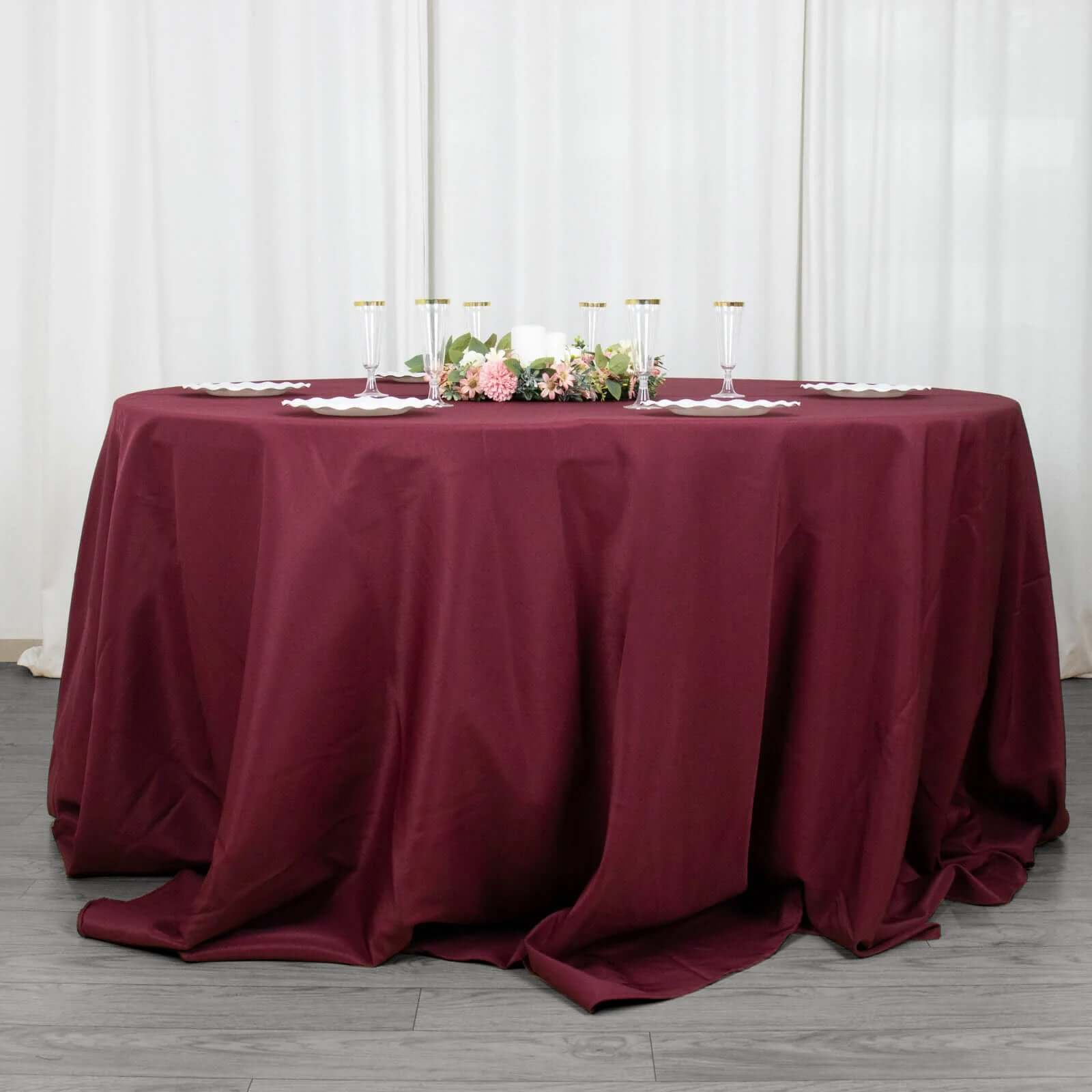 Premium Polyester 132" Round Tablecloth Burgundy - Seamless 220GSM Wrinkle-Resistant Table Cover