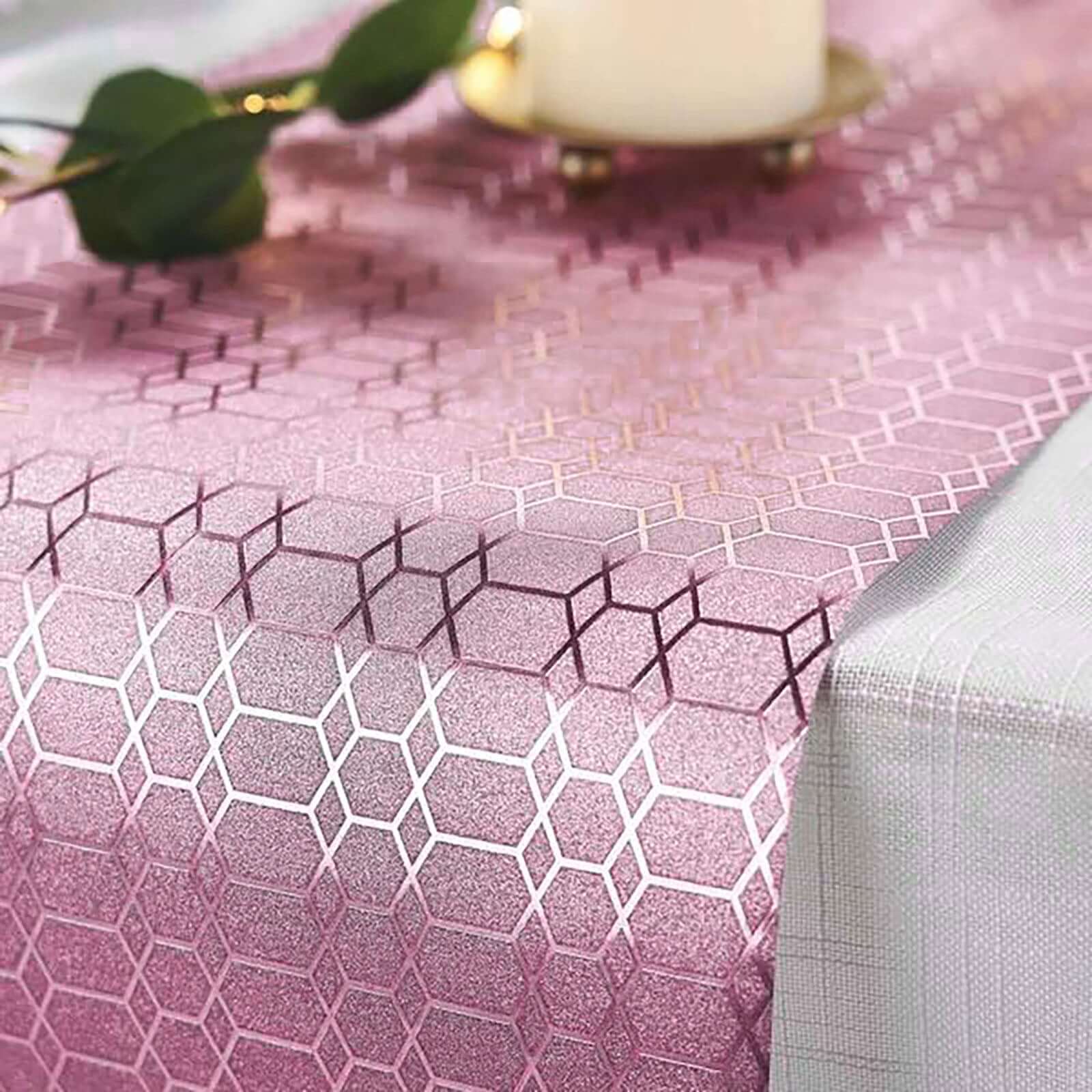 Glitter Paper 9ft Table Runner Roll Rose Gold Disposable Geometric Honeycomb Pattern - Stylish Table Decor