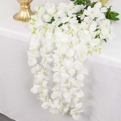 5 Pack 44" Silk Hanging Wisteria Flower Garland Vines in White, 3 Strands in 1 Bush